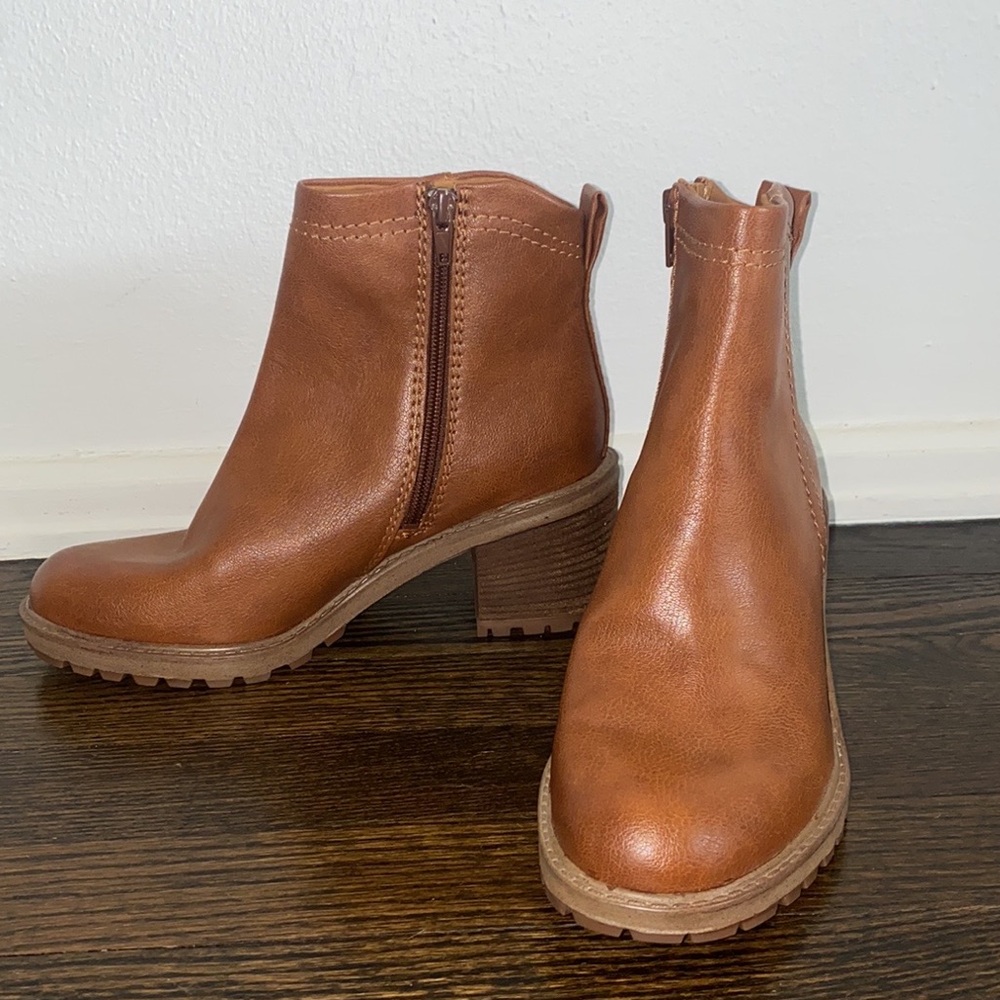 Brown Faux Leather Ankle Boots